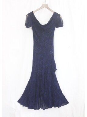 Eva Blue Sequined & Beaded Paisley Patterned Vintage Dress - Size 4P - NWOT